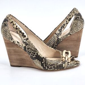 Coach Larchmont Natural Print Snake Wedge Women's Size 8 Leather Peep Toe Shoes